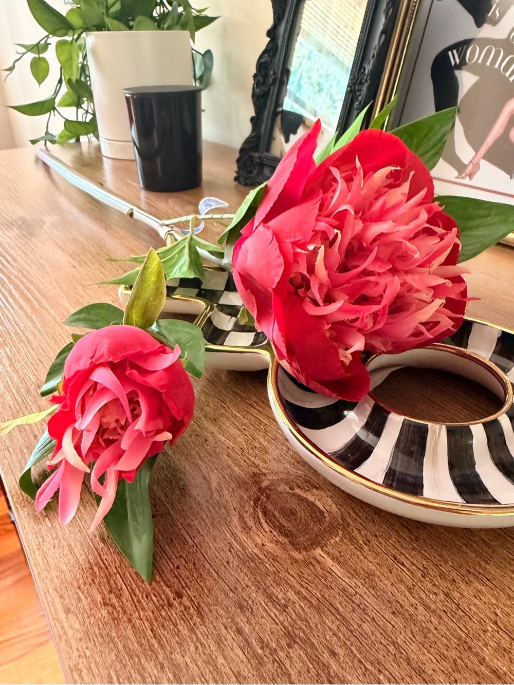 Bright Pink Faux Peony Stem by